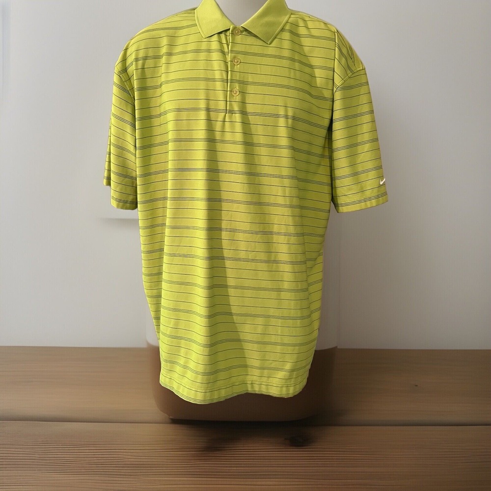 Nike Golf Fit Dry Polo Shirt Mens XL‎ Lime Green Striped Short Sleeve RN56323